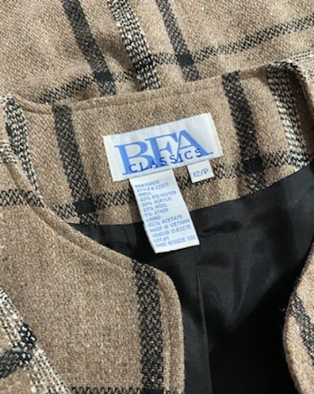 VINTAGE 80s Womens Wool Blend Plaid Blazer Coat Size 12p Career Office Business