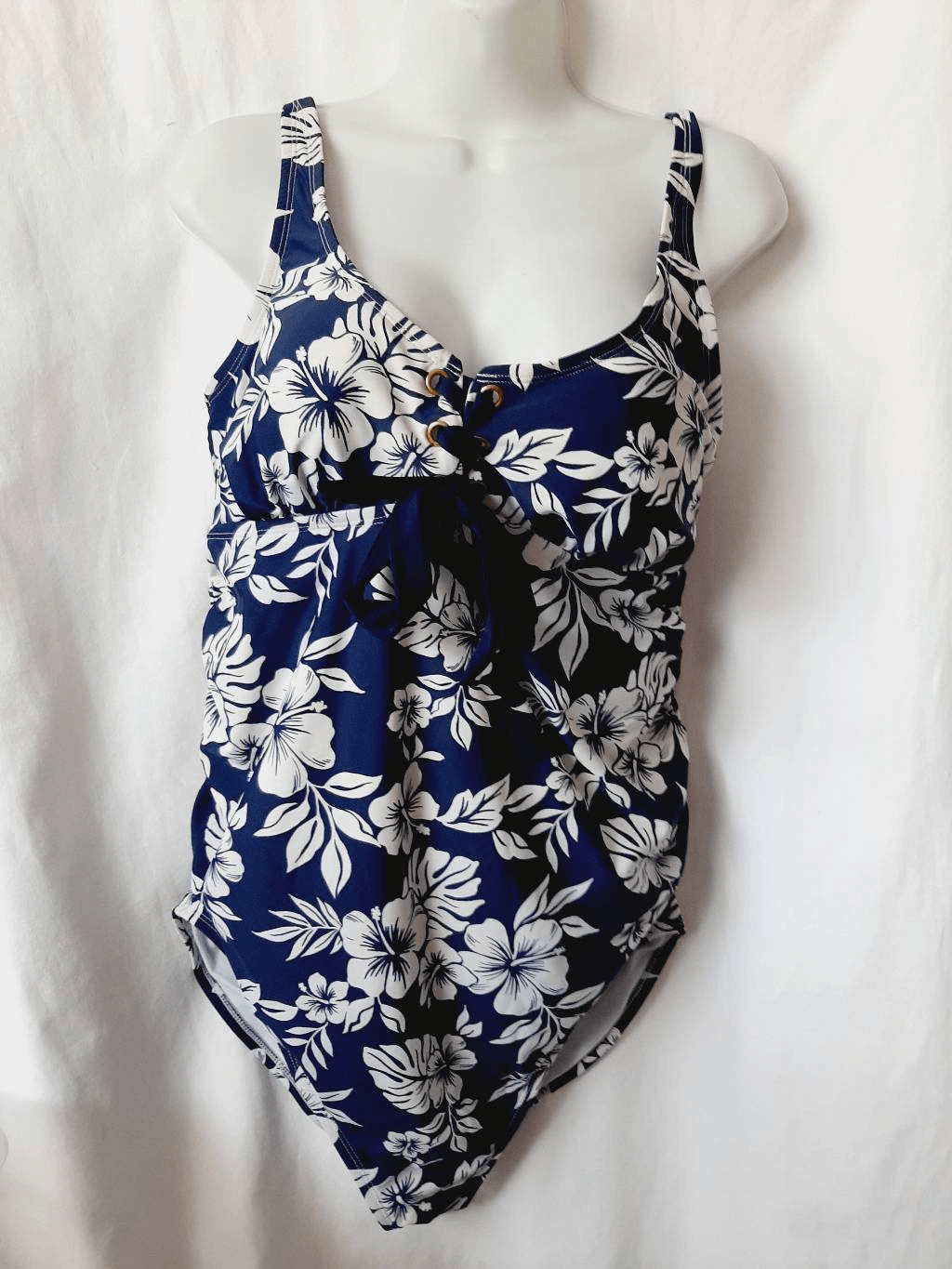 Isabel maternity blue floral sz large lace up front one piece swimsuit swimwear