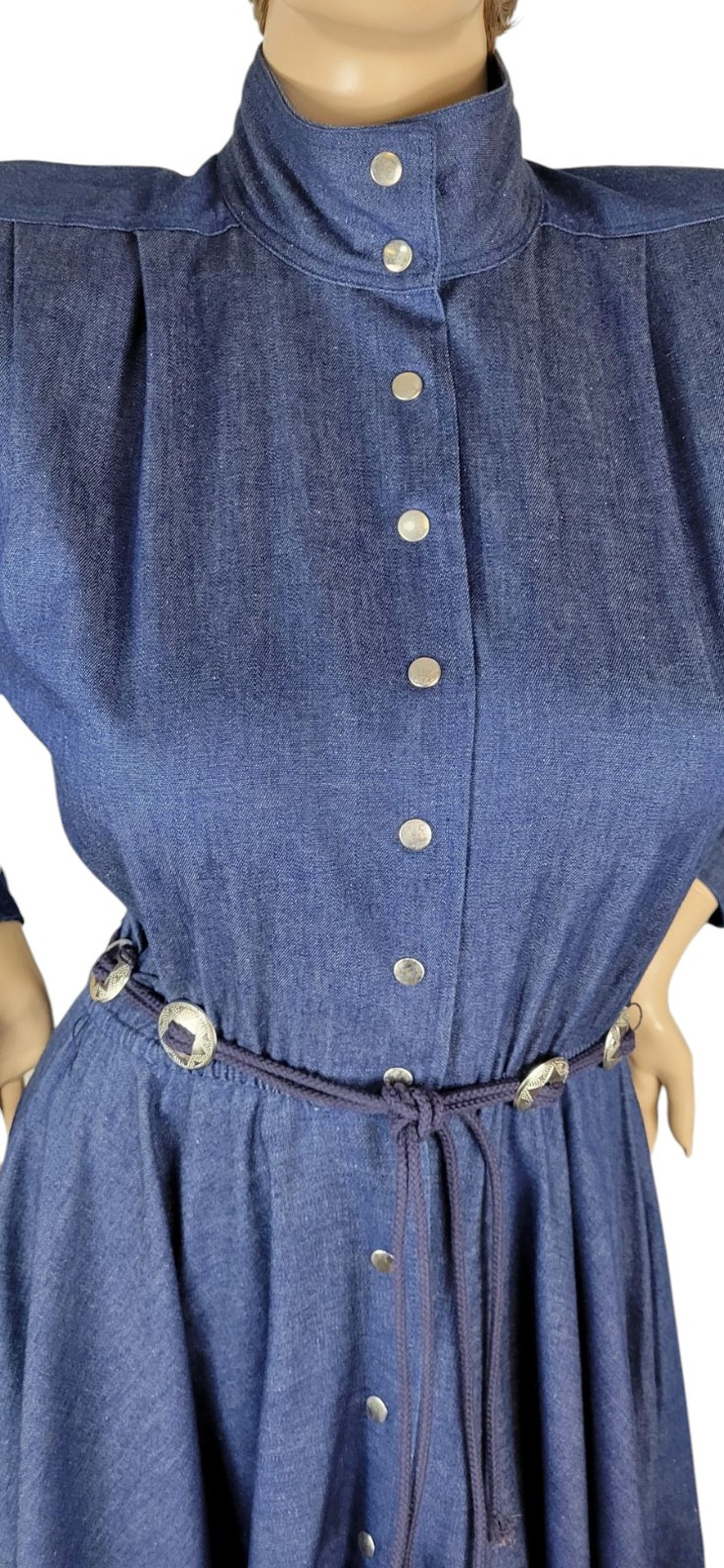 Vintage Choon California Denim Ranch Western Concho Belted Shirt Dress Duster 10