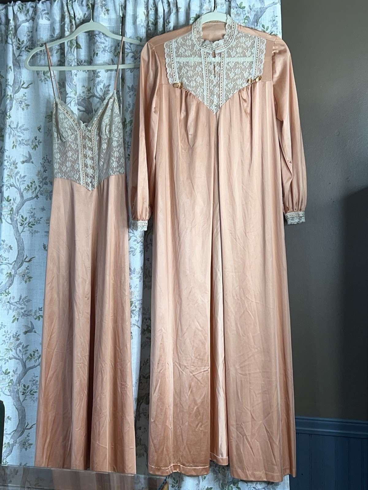 Vintage Pin-up 50”s Henson Kickernick Peach Lace Babydoll Nightgown Robe Set Sm