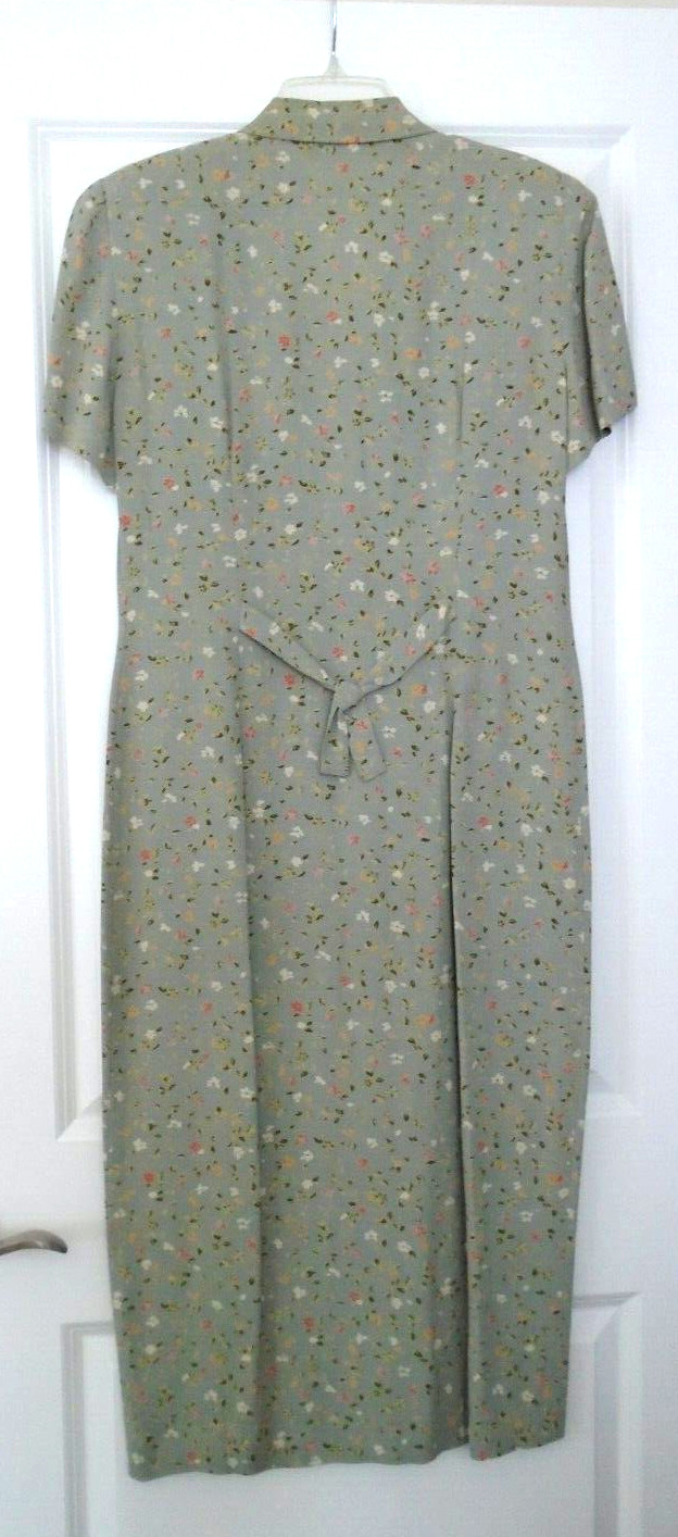 Donna Ricco New York Soft Green Floral Rayon Long Design Dress Size 6 Made USA!