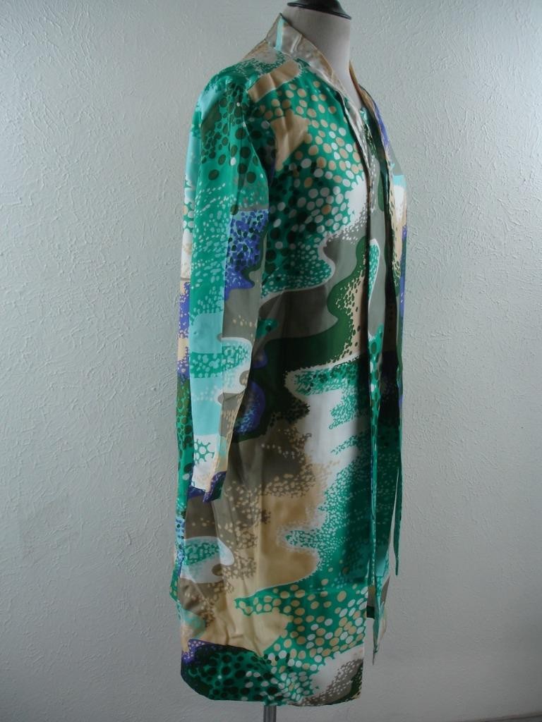 Women’s M L 16 Vtg 1960’s 2-Pc Dress Suit Long Jacket Maxi Cape Colorful Satin