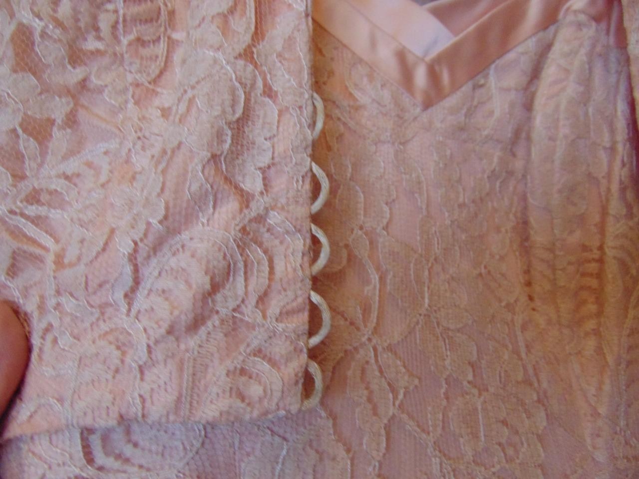 VTG 50s Pink Chantilly Lace & Satin Dress Jacket & Crinoline Slip 26W