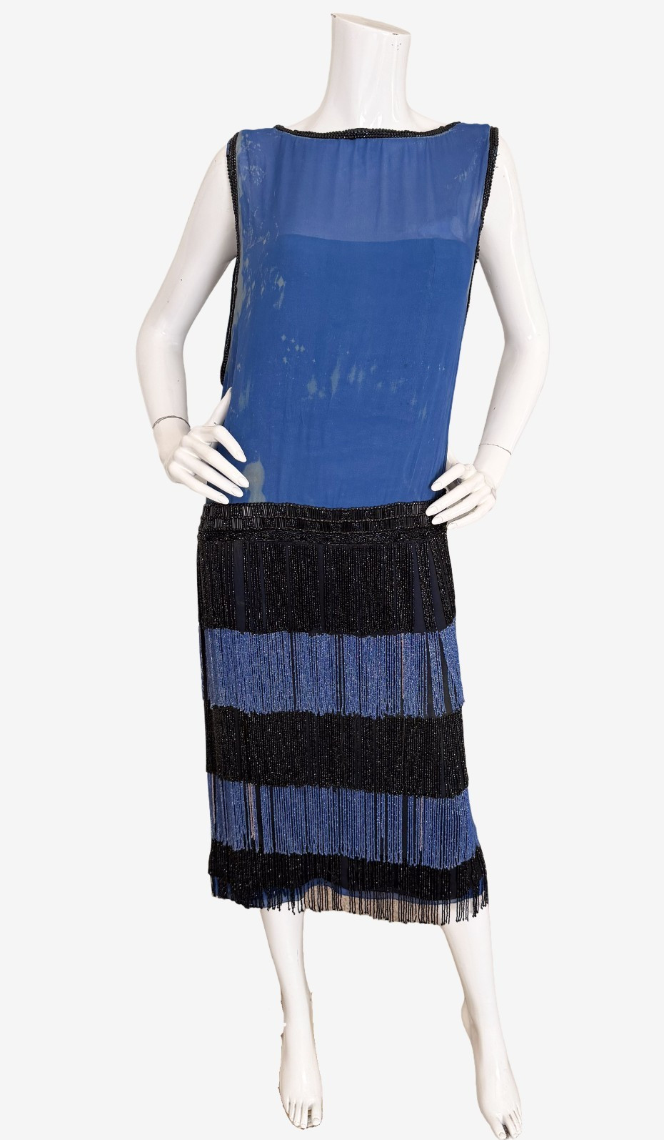 Antique 1920s Flapper Dress Silk Chiffon Beaded Fringe Art Deco