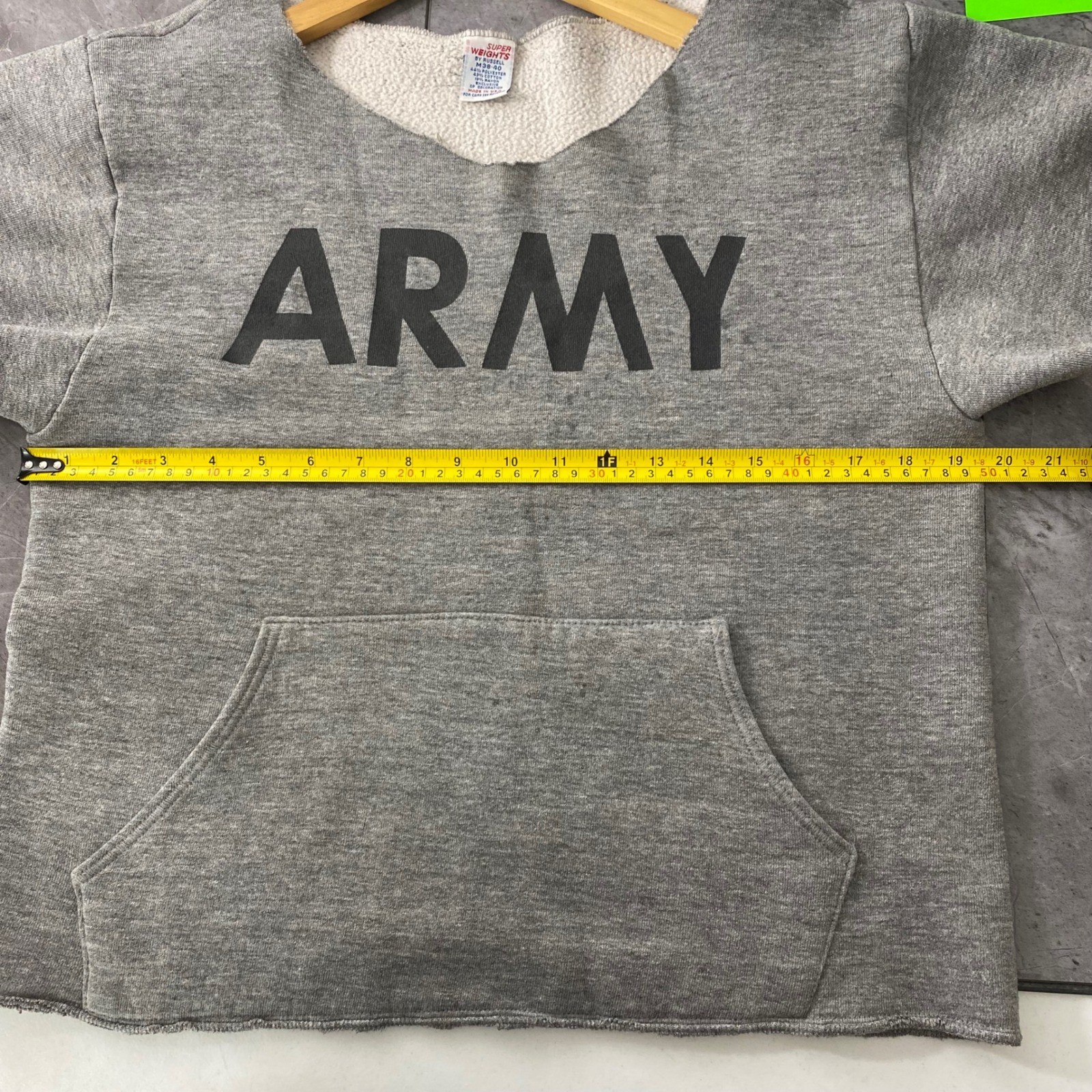 Vintage Russell Super Weights Army Sweatshirt Gray Cut Off Short Sleeve M 38-40