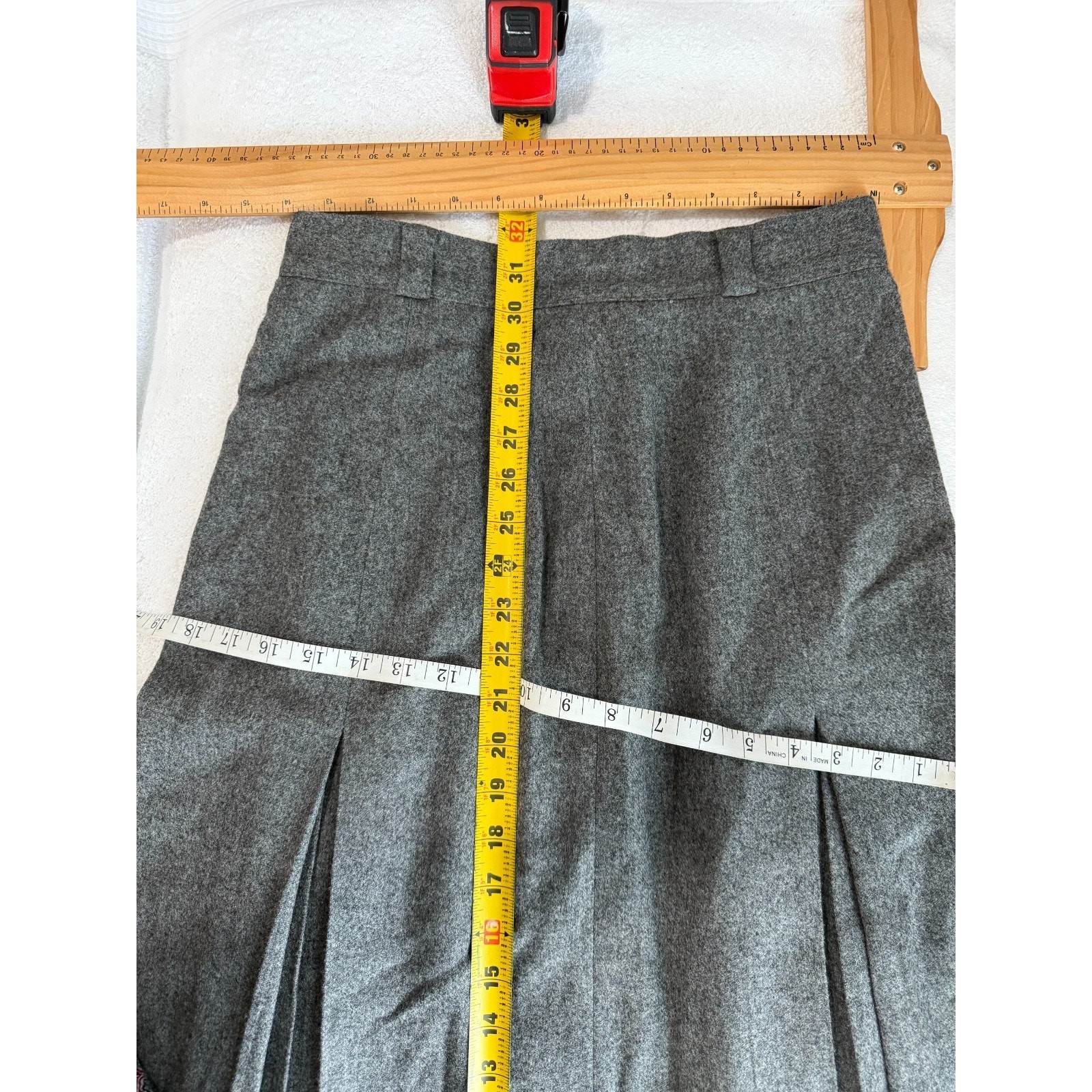 Vintage Charcoal Gray 100% Wool Structural Pleats Midi/maxi Skirt Sz 12 fits/8