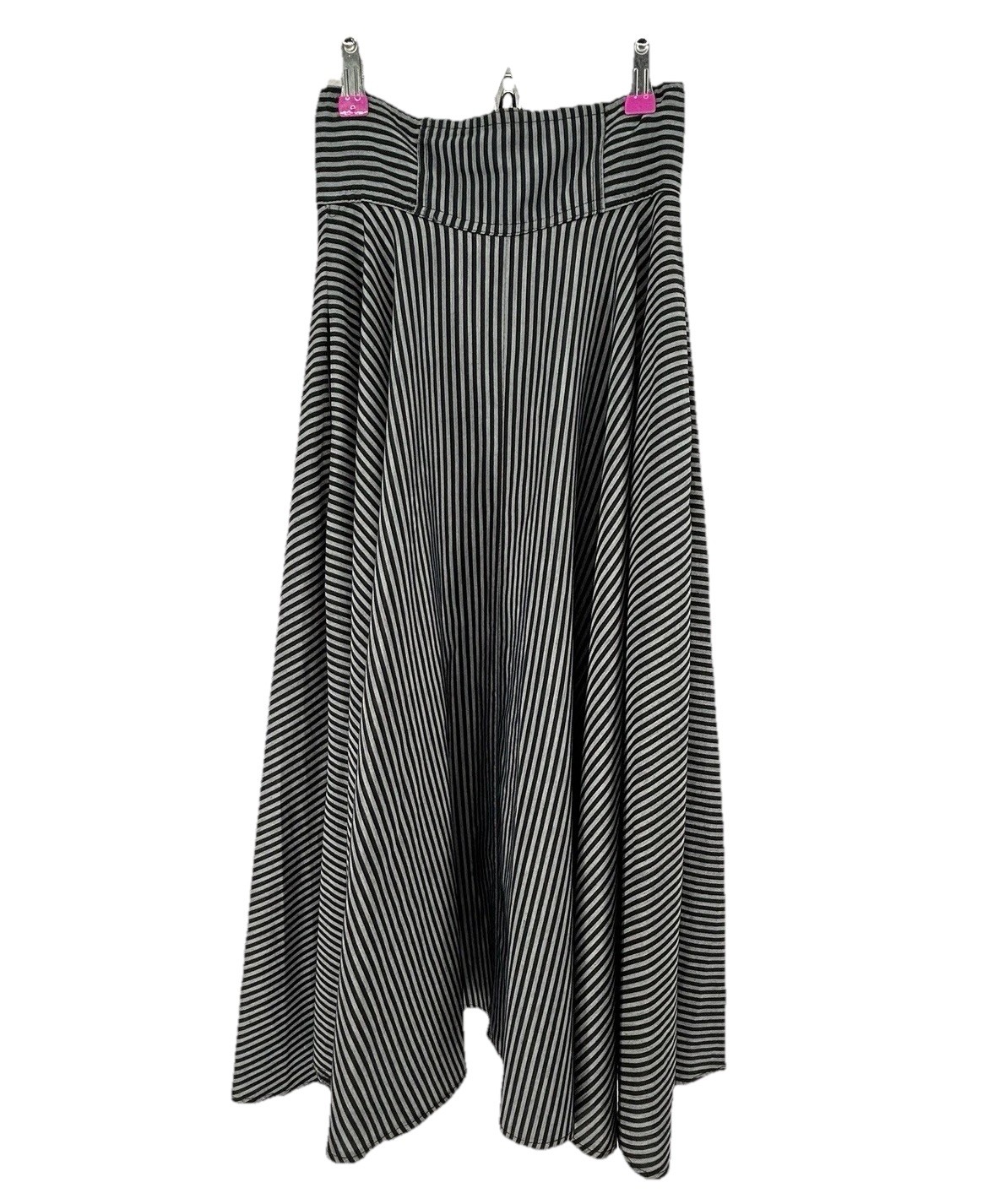 Vtg 80s BohoGunnies Gunnie Sax Striped Swing Skirt Sz XS 24” Black Gray FitFlare