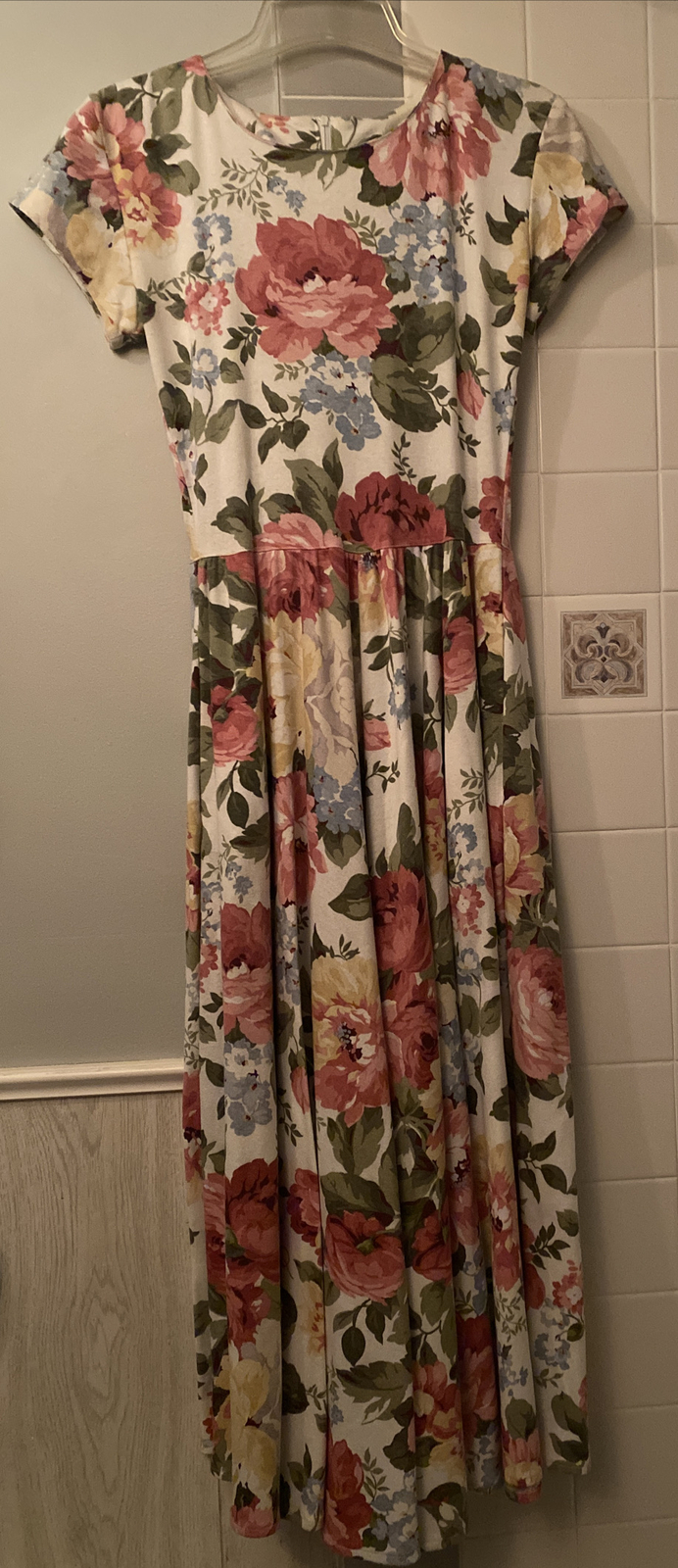 1980s Garden Modest Long Party Dress Carol Anderson California Rose Cotton Sz 4