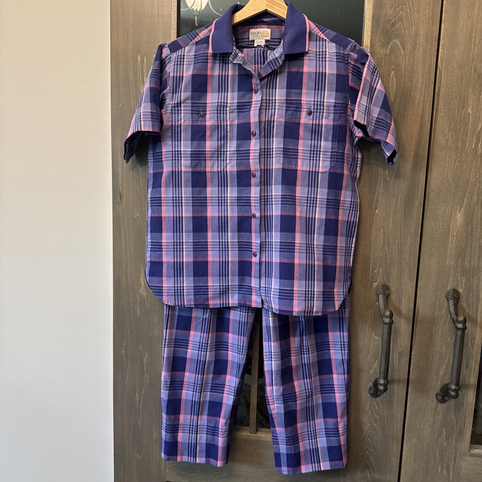 Vintage 1990s Izod Club 2 Piece Purple Plaid Shirt and Pant Set Womens 8 Preppy
