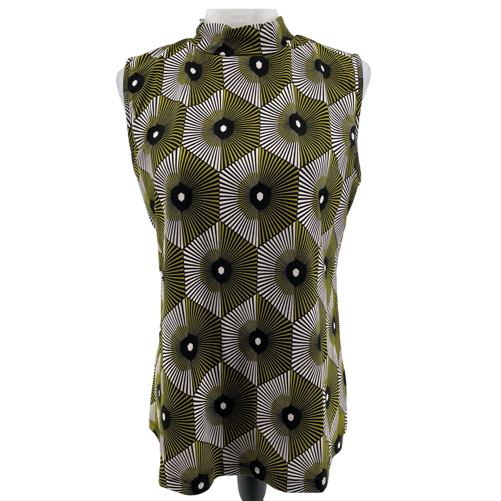 Mod Retro Sleeveless Top Womens Large Green Indie 60s 70s 80s Psychedelic Bold