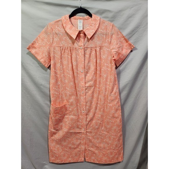 Sears Koffee Kasual House Dress 9/10 Peach Floral Coquette SnapFront Vintage USA