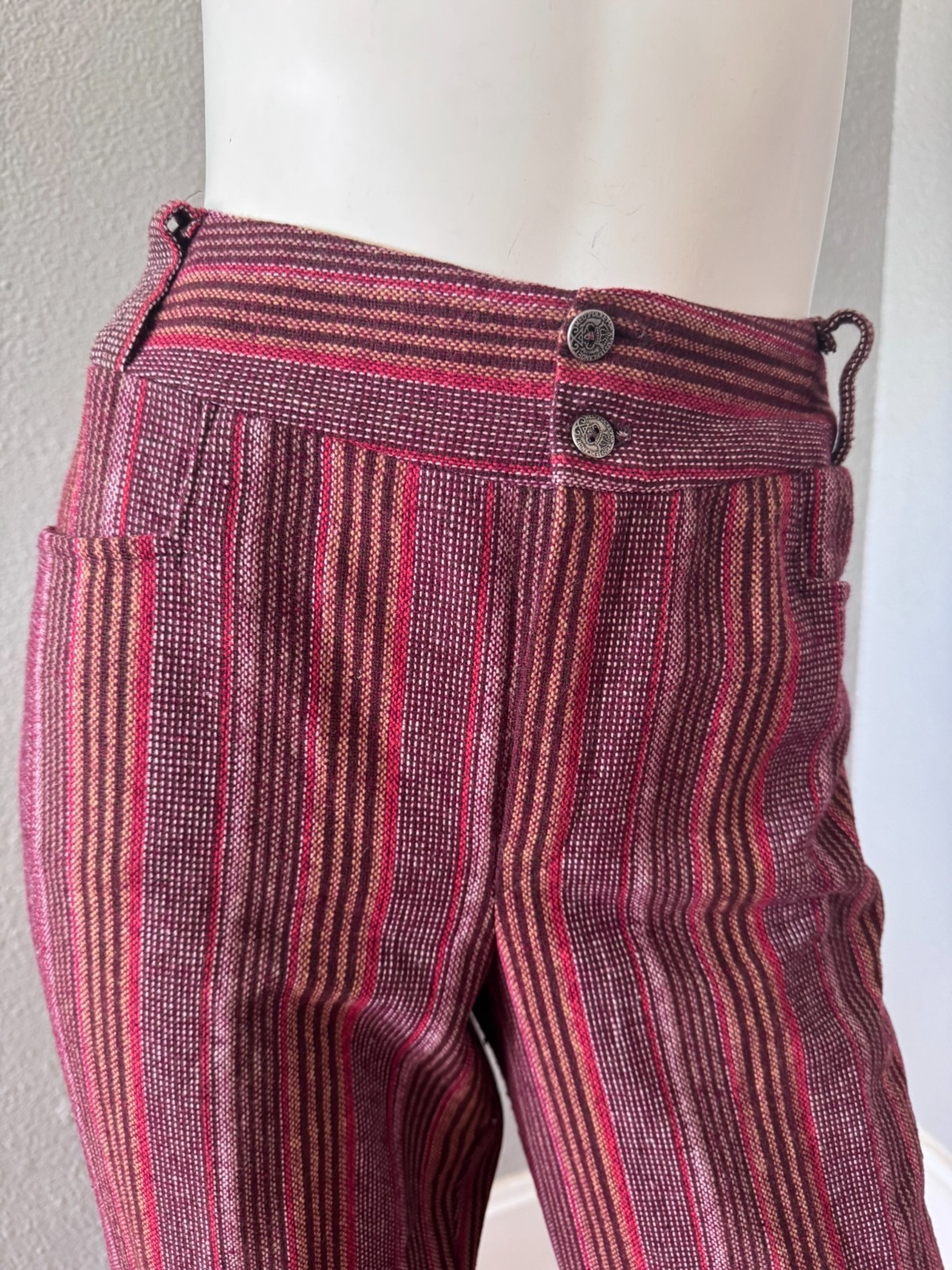Vintage 70s Burgundy Retro Hippie Trousers Pants L/XL