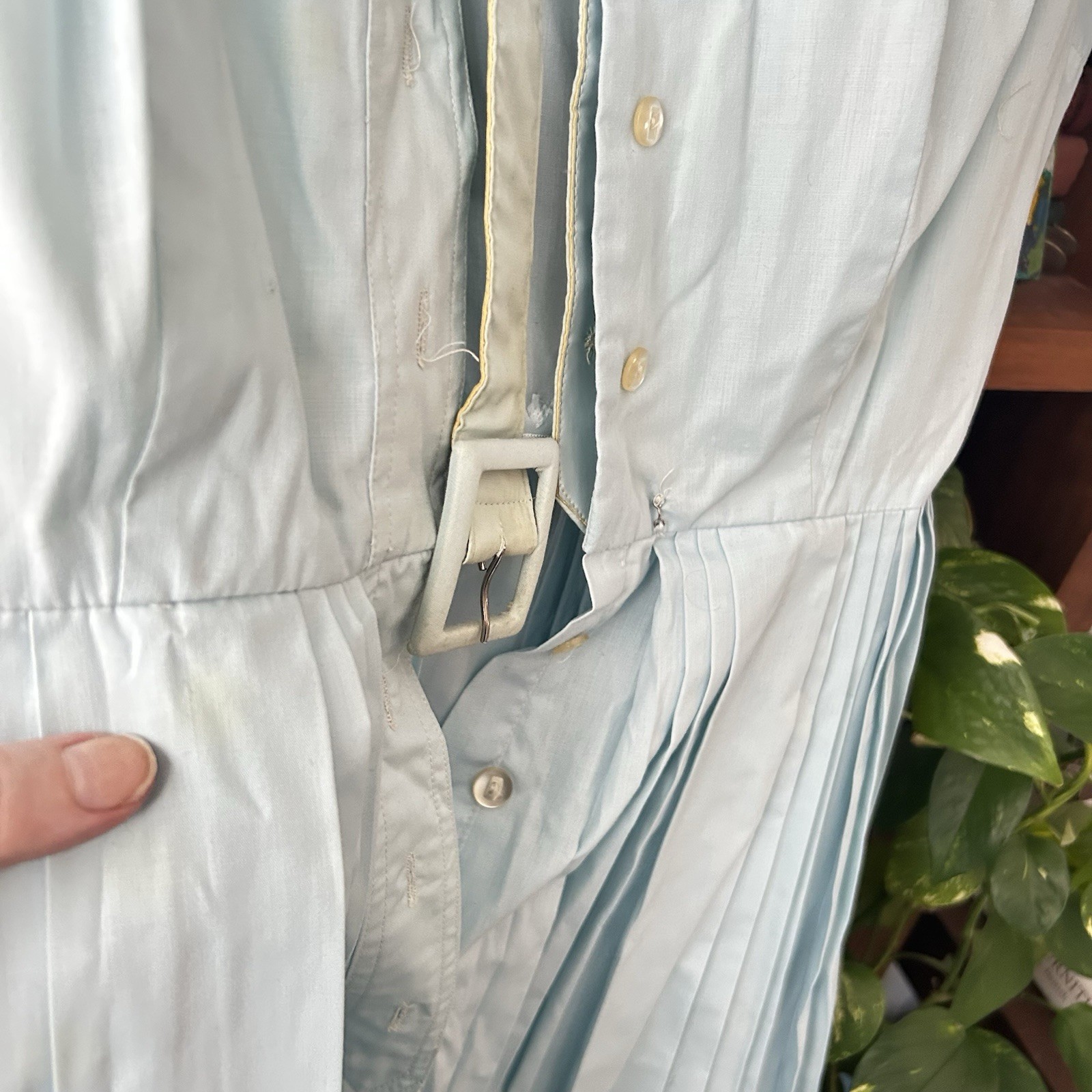 Vintage Light Blue Pleated Belted Dress by Westbury Fashions