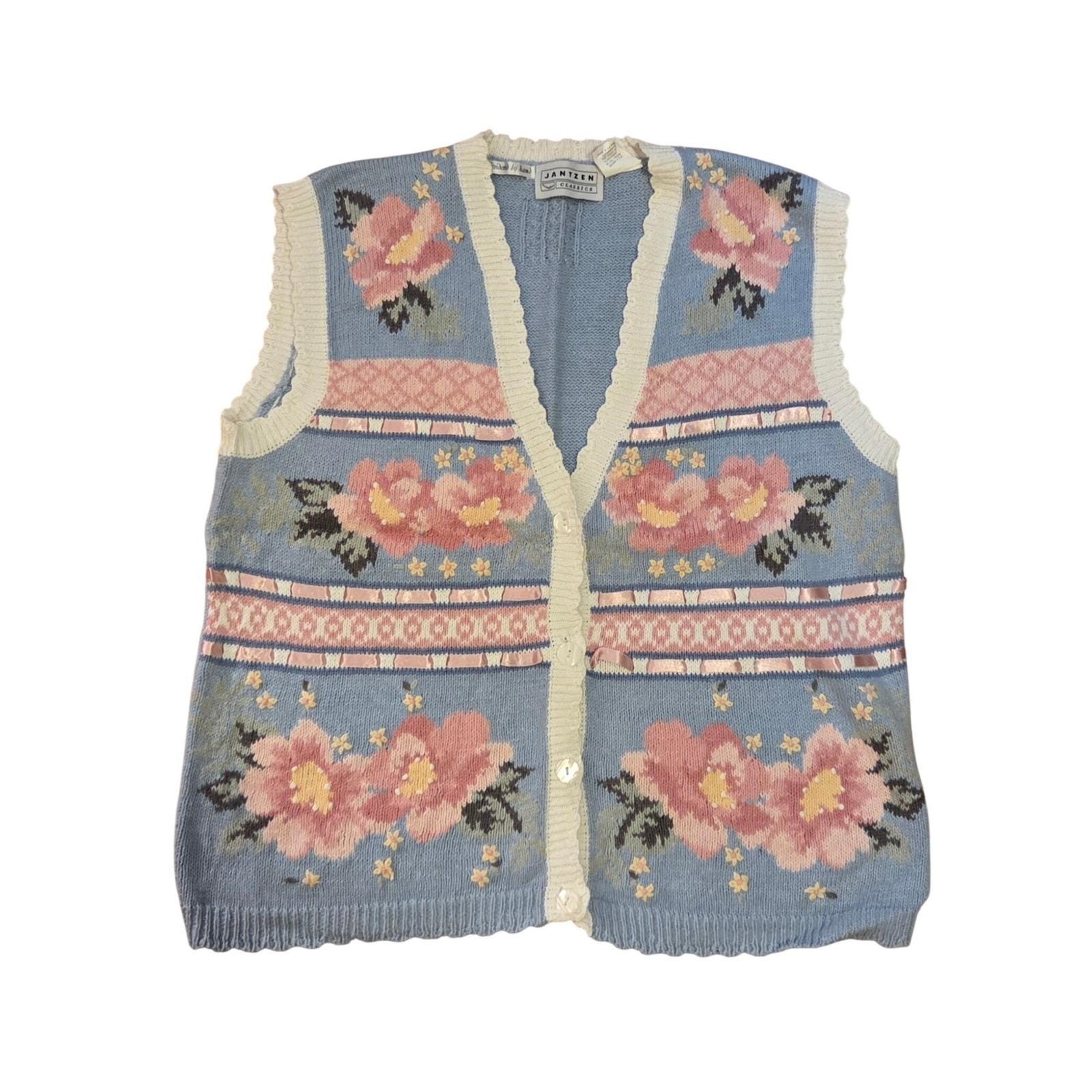 Vintage 80s Floral Sweater Vest • Cottagecore, Grandmacore, Ribbon Detail Sz XL