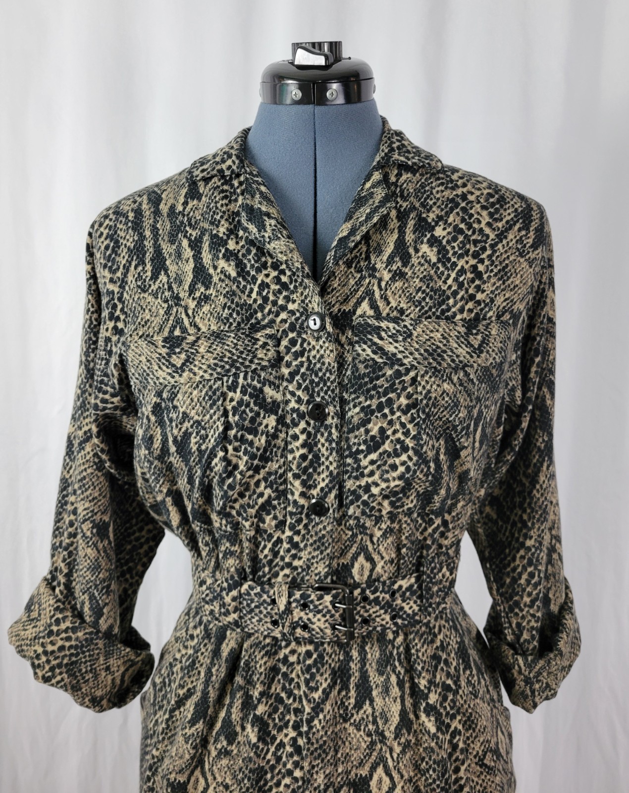 Vintage Taurus II Brown & Black Snakeskin Print Dress & Matching Belt Size 10