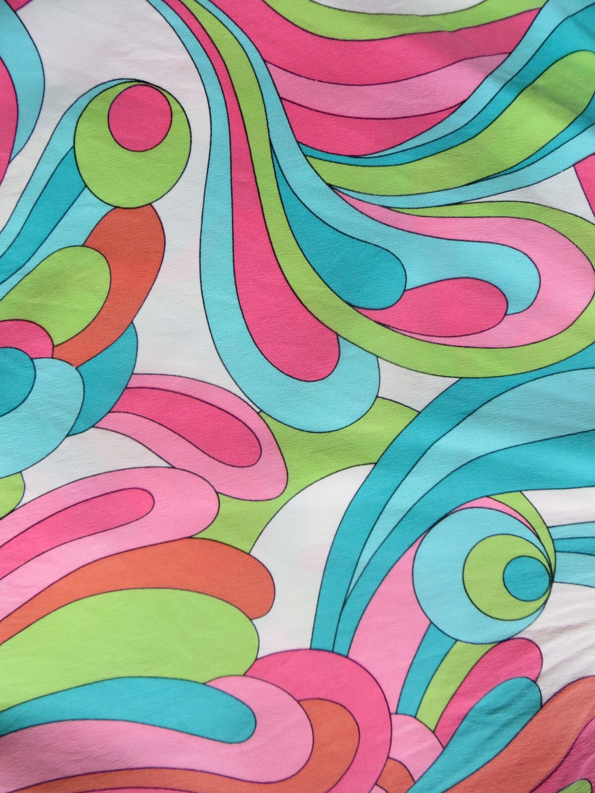 Brett Harrison Vintage 1970s Swirl Disco Go-Go Hippie Mod Shirt Womens Crop Silk