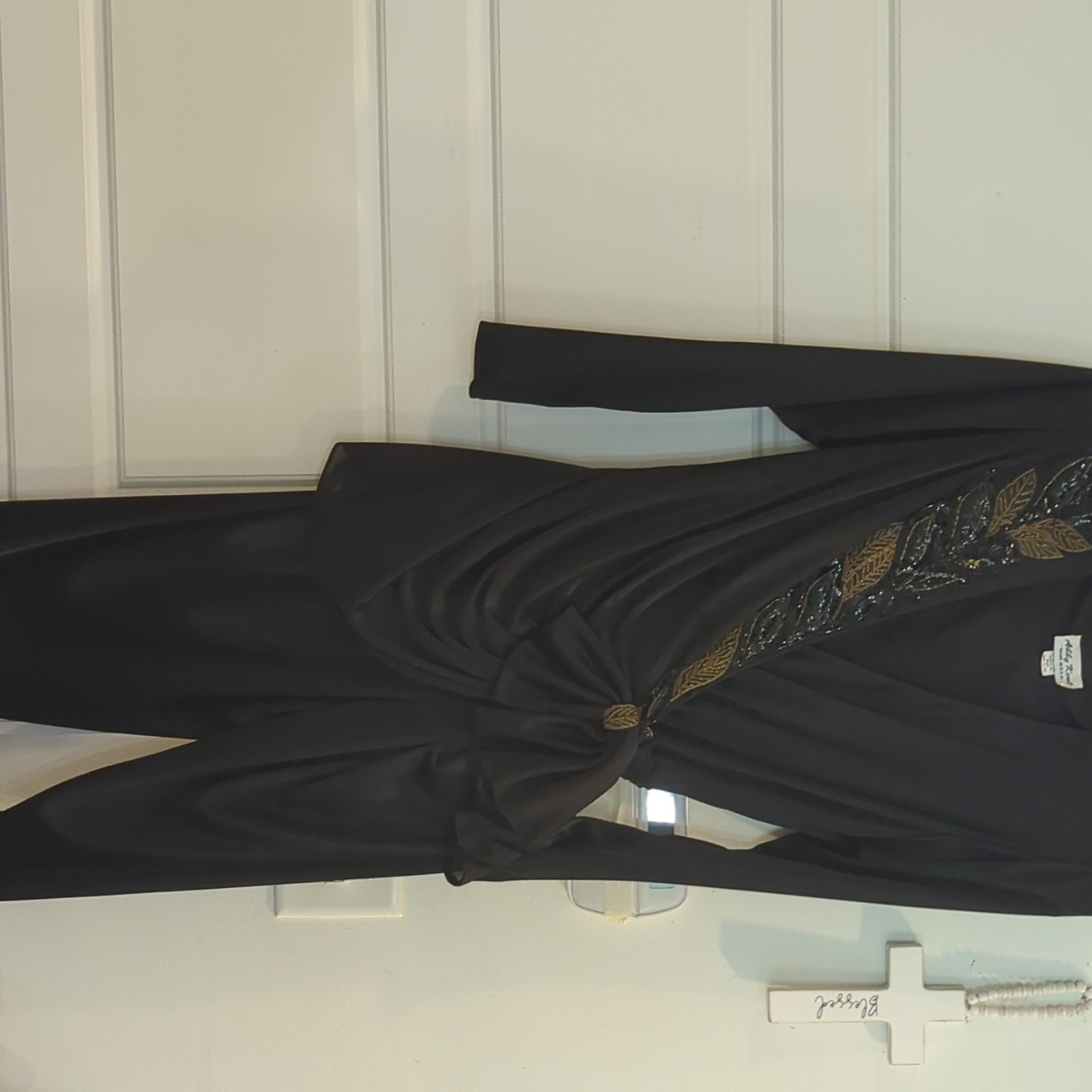 Abby Kent Black Ruched Long Sleeve Pantsuit Sequin Beaded Accent Size 9-10