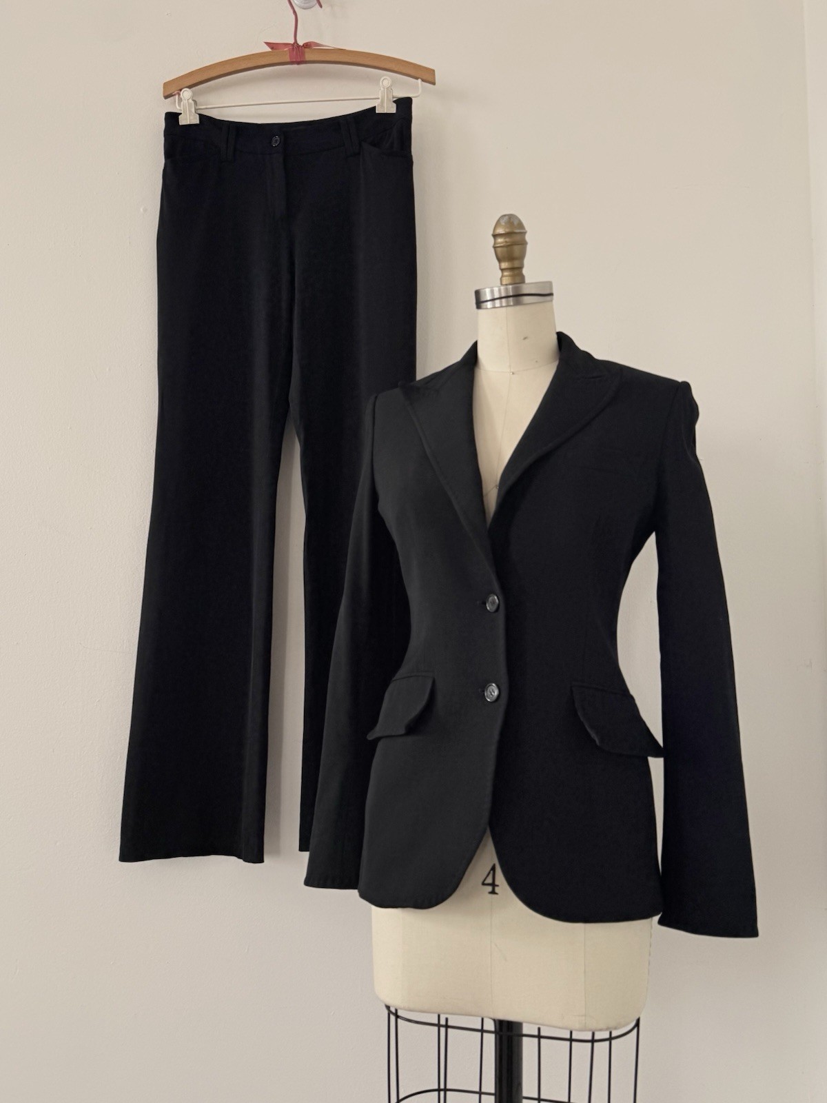 Vintage Dolce & Gabbana 90s Y2K Black Tailored Suit Set Bootcut Pants IT 40 XS