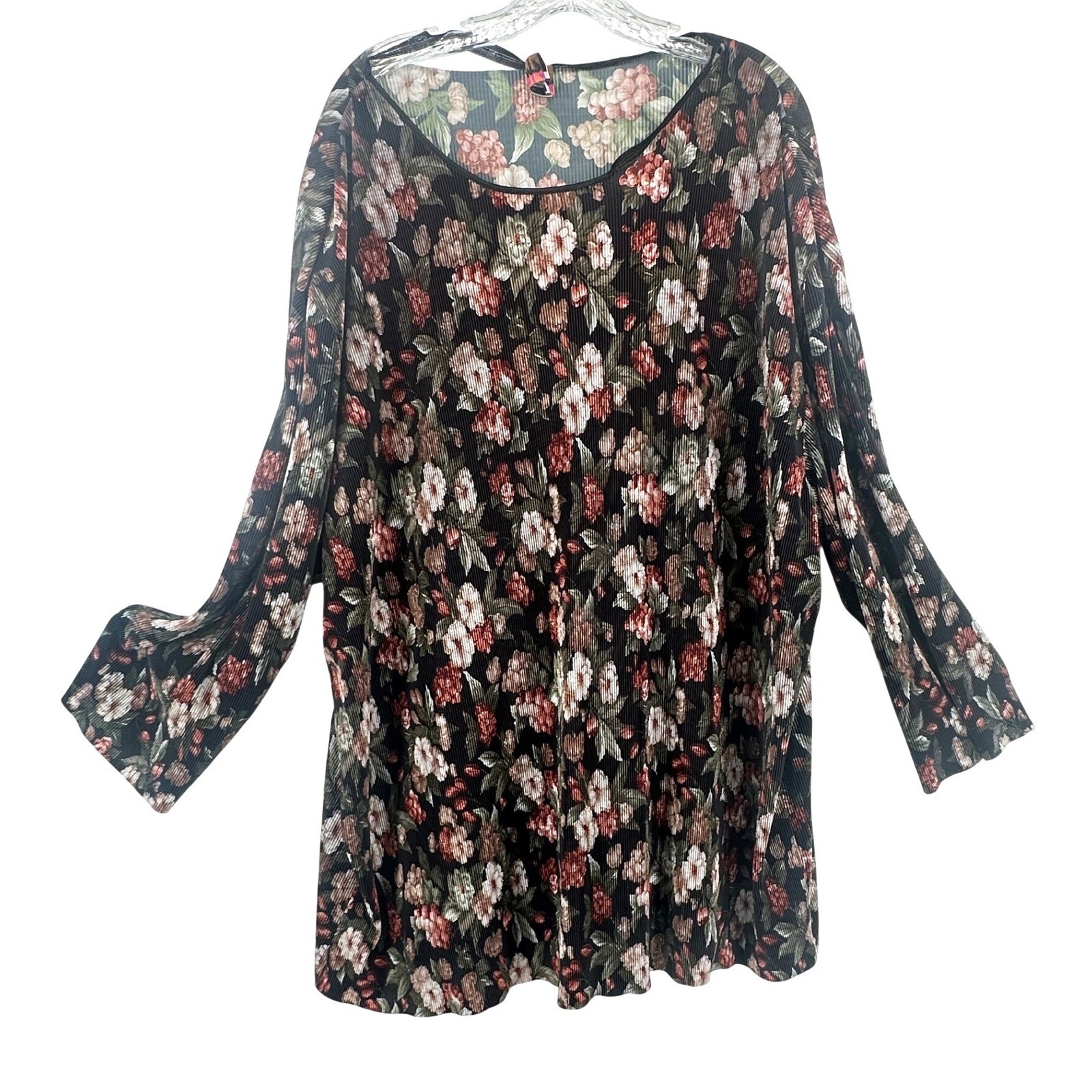Vintage Diana Marco Floral Pleated Long Sleeve Blouse Size 18/20 USA Feminine
