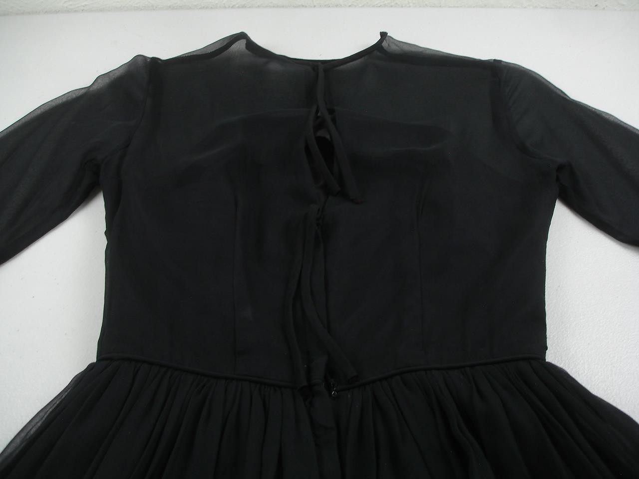 Women’s XS Vtg 1920’s Little Black Dress Petite Juniors Sheer Crepe Peplum USA