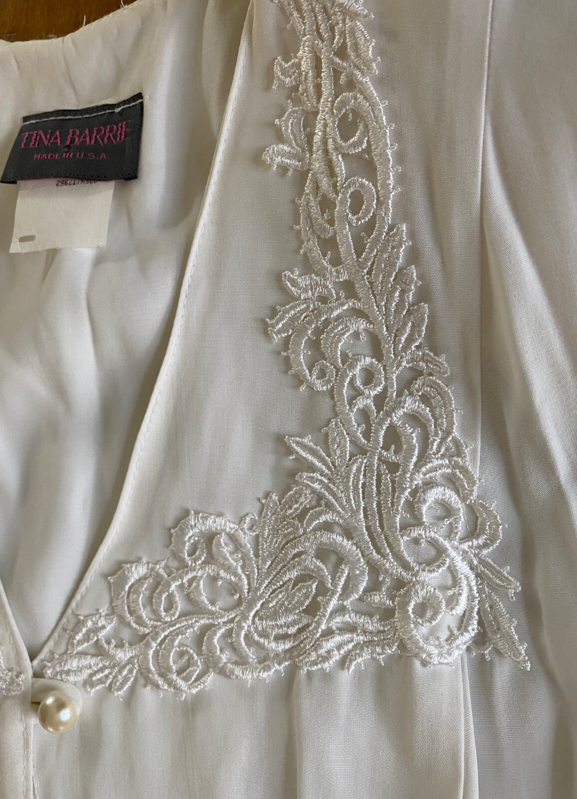 Womens VINTAGE TINA BARRIE MIDI DRESS Button Front LACE APPLIQUE White NEW 11-12