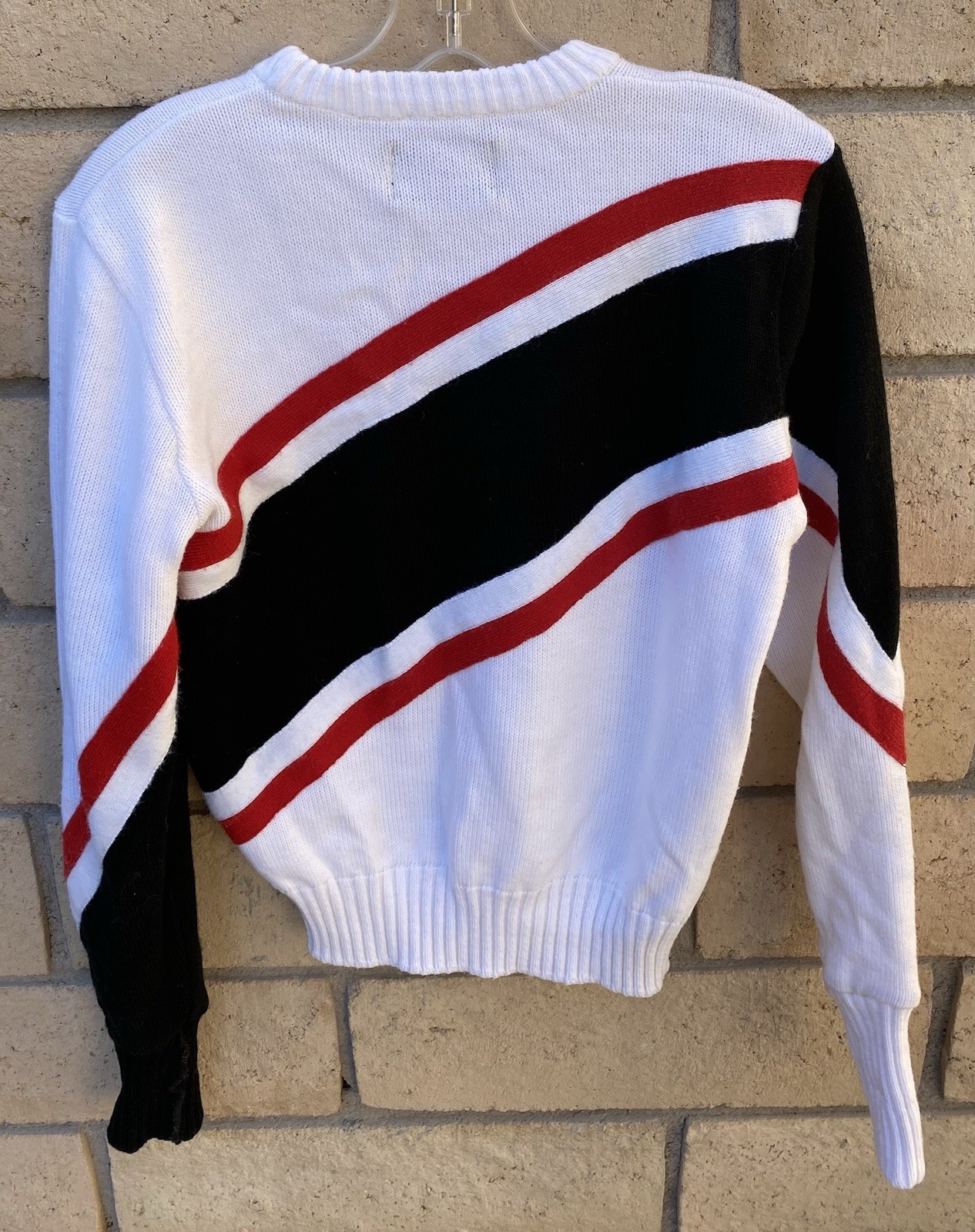 Vintage 80s Dehen Cheerleader Sweater WCHS White Black Red Acrylic Knit Size M