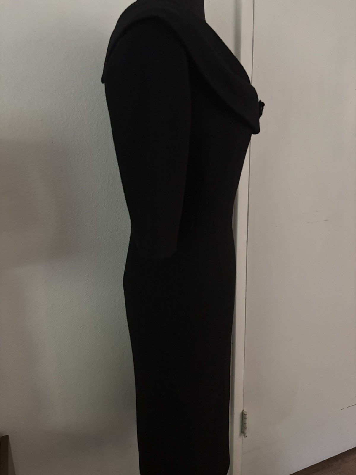 1960s Double Knit Dress Edith Flagg California Black Wool Retro Mod A Line Med