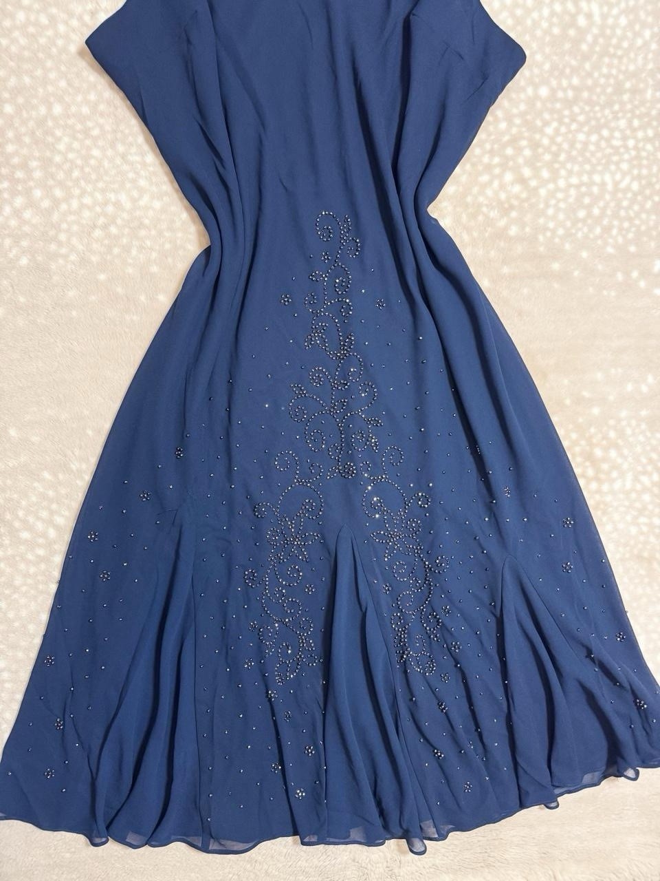 Vintage Dark Blue Beaded Gem Embellish Fairy Formal Gown Dress Plus Size 32W 5X
