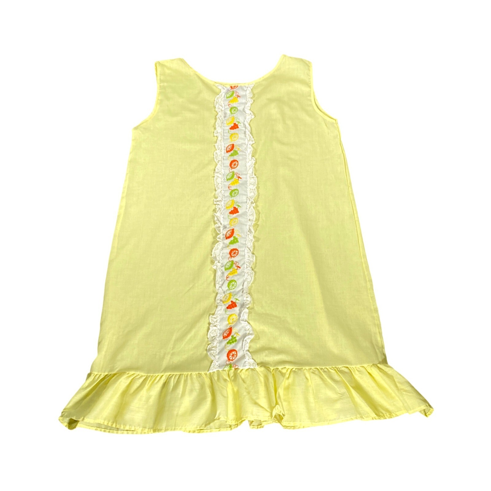 Vintage Nightgown Womens L Yellow Sleeveless Embroidery Lace Rushed Hem Modest