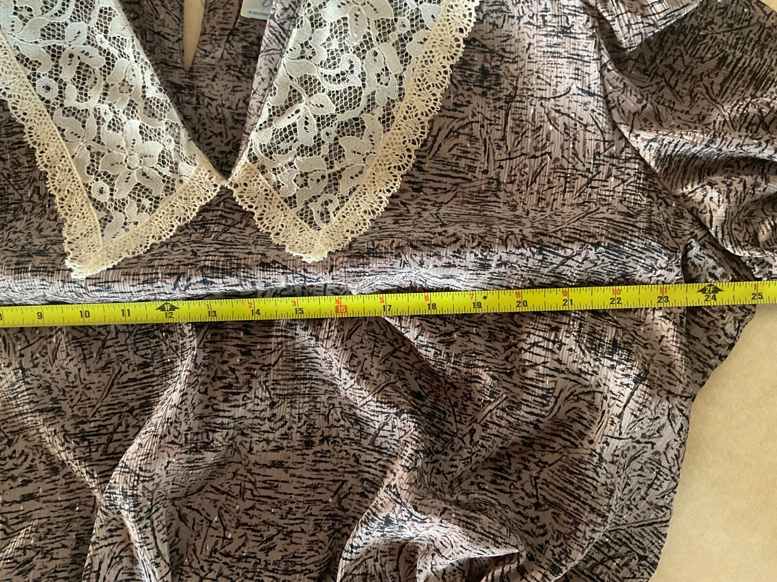 Vintage 1980s Black Patterned Dress with Lace Collar & Cuff-Large-Lorac Original