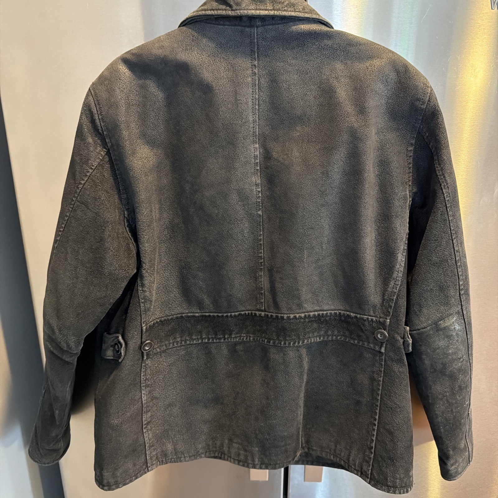 90s Kathy Ireland Black SUEDE Leather Zip Up Moto Biker Jacket Pockets Women’s L