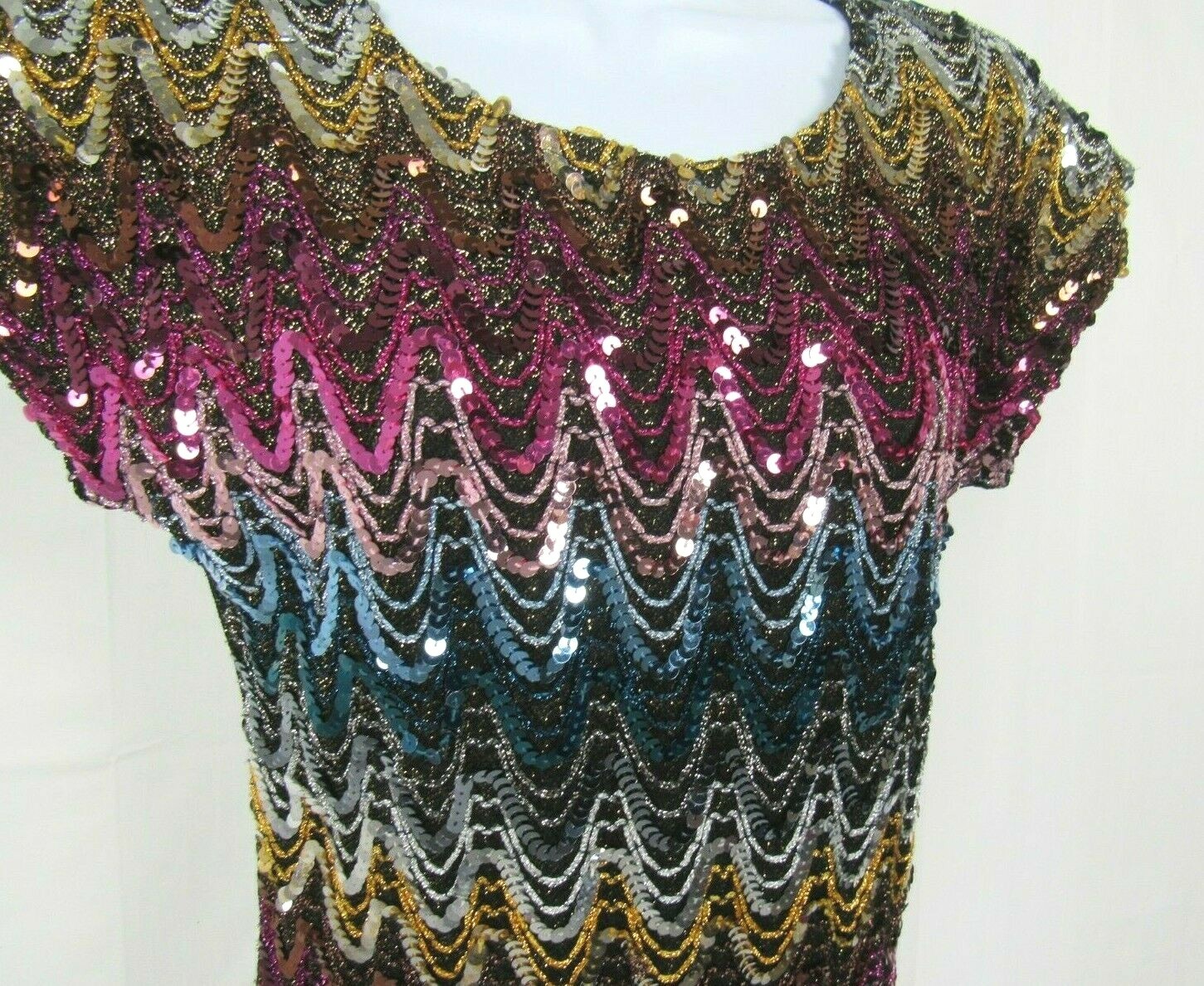 VTG 70s 80s JOSEPH II SEQUIN METALLIC THREAD GLITTER TOP MULTI COLOR DRAPED LOOK
