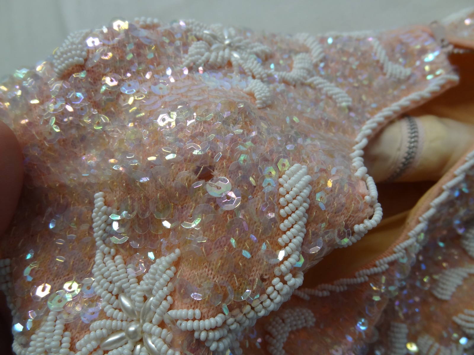 RNE M Hong Kong Sequin Beaded Sleeveless Evening Top VTG 60s 70s Lambs Wool