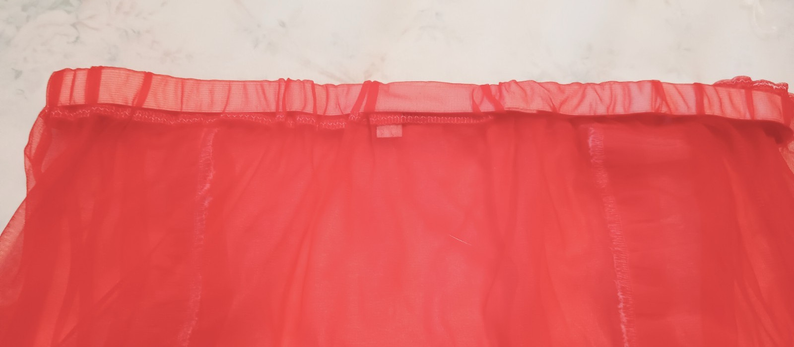 IRISH ROSE CUSTOM NYLON PANTY sz XL RED ANGEL SHEER w-WHITE RUFFLE -ROSES #AU609