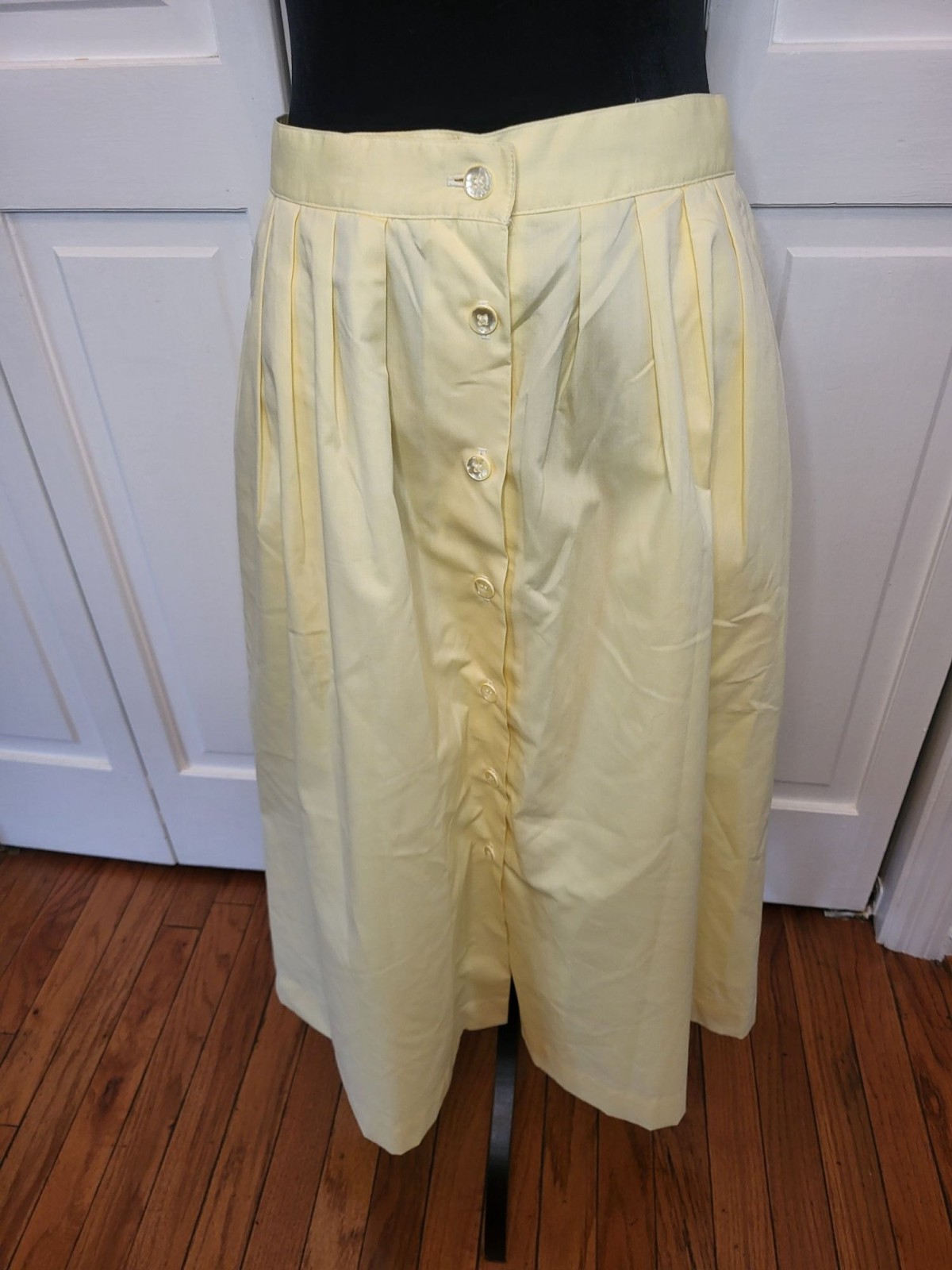 Vintage 90s Ms. Sero Shirtmakers Butter Yellow Pleated Midi Skirt 12 Cottage