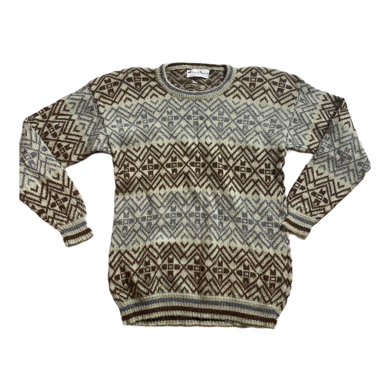 Vintage 100% Pure PERUVIAN Origin Alpaca Sweater size L 60’s 70’s Retro Grandpa