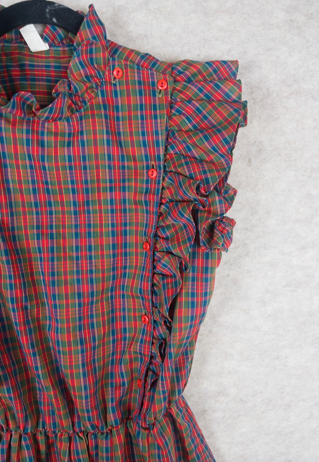 Vintage 60s 70s Red Plaid Ruffle Prairie Midi Dress Best Fit S/M Western Holiday