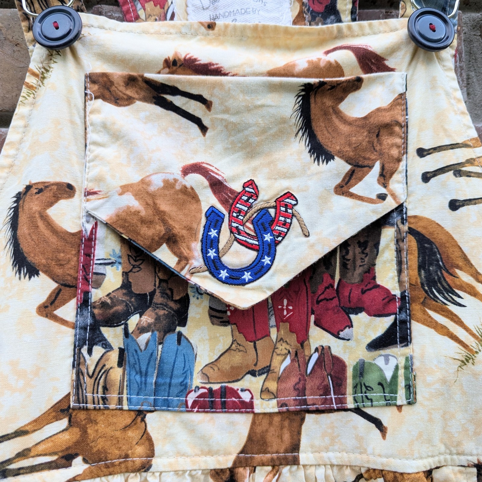 Dee’s Designs Vtg 90s Overalls Horse Prairie Cowgirl Slow Fashion Handmade Sz XS
