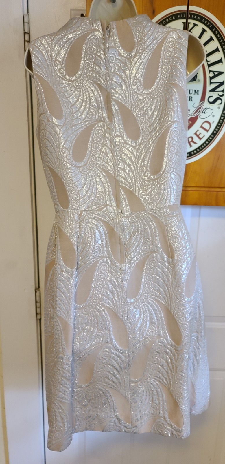VTG MOD 60 Eve Le Coq Tan Metallic Silver Lame Brocade Paisley Dress Women’s S-M