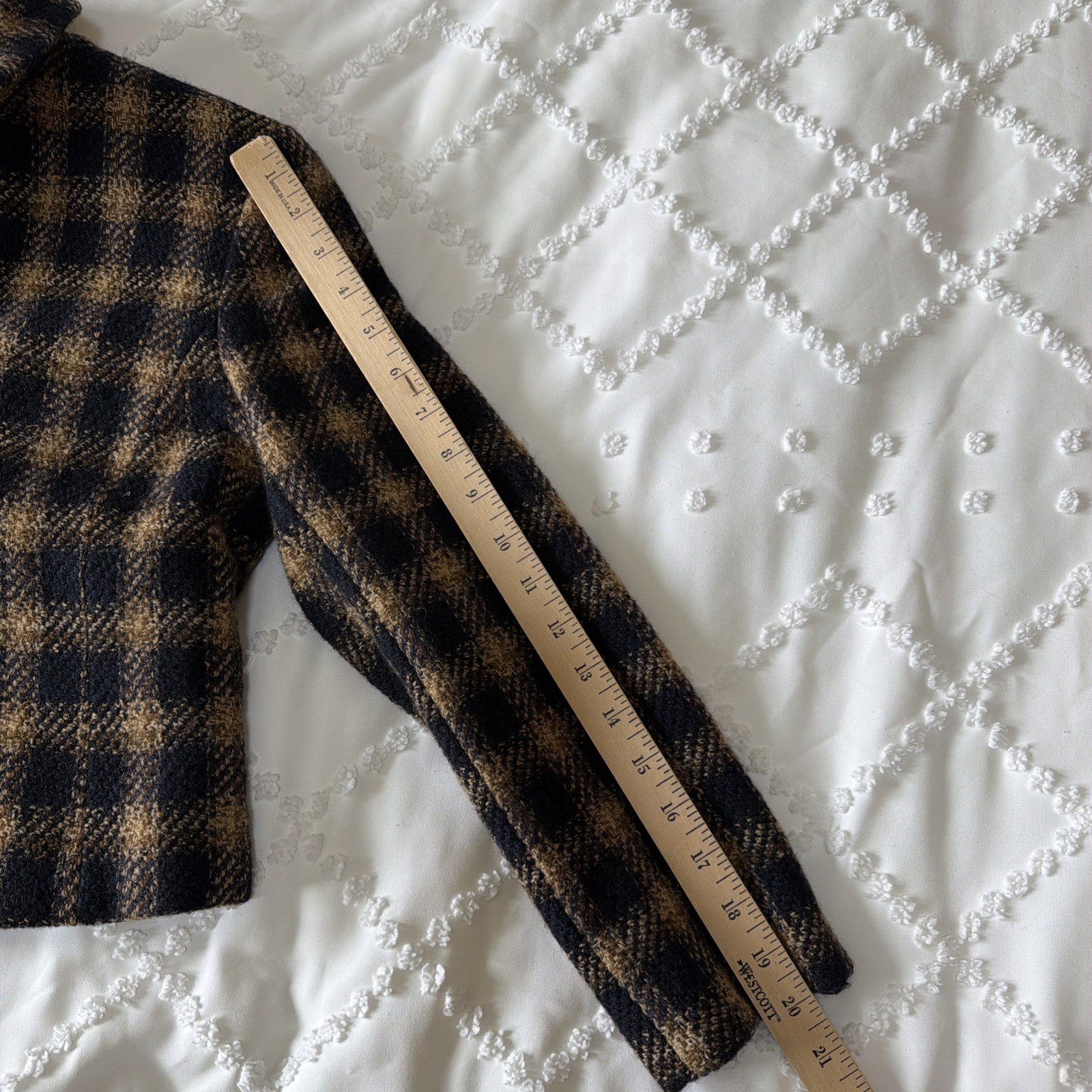 Vintage Rena Rowan Cropped Wool Blazer Jacket Women’s 12 Plaid Button Blue Brown