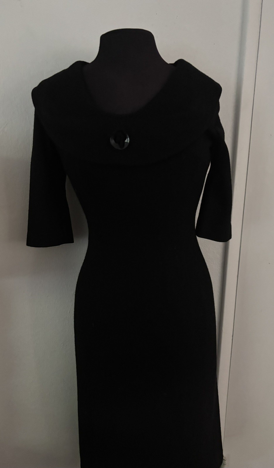 1960s Double Knit Dress Edith Flagg California Black Wool Retro Mod A Line Med