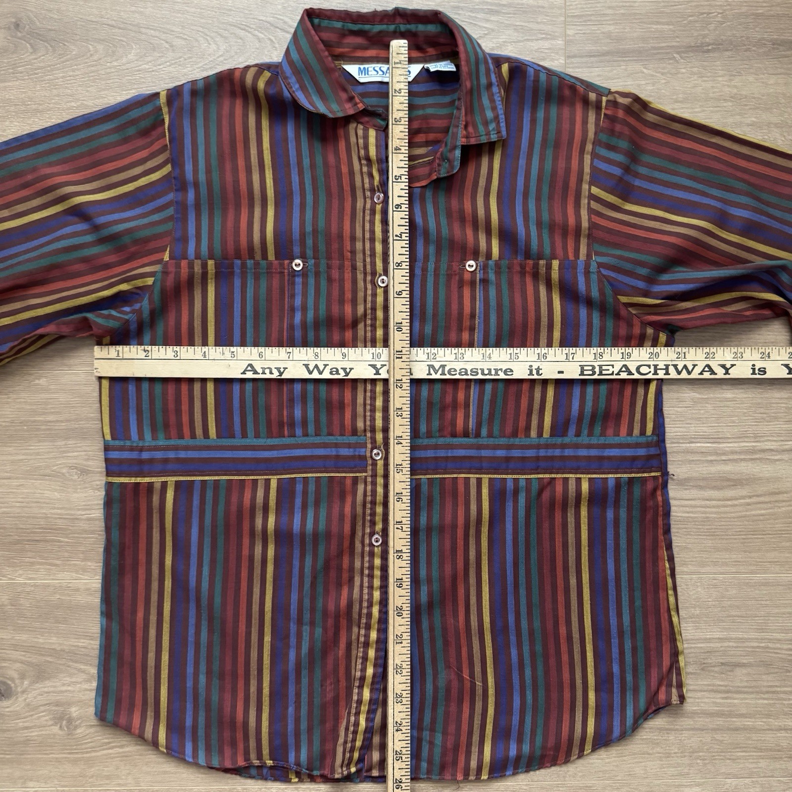 Vintage 80s Vertical Striped Button Light Shirt Messages Womens Sz 10 Multicolor