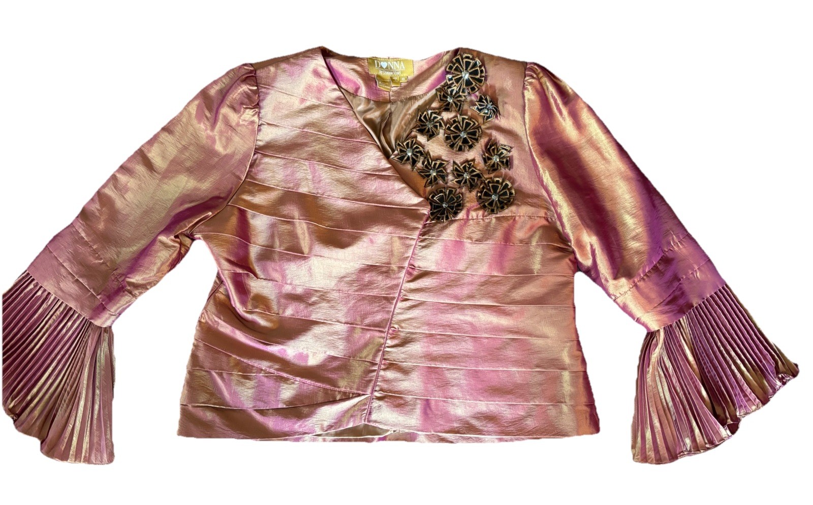 Donna Vinci Foiled Gold Suit Jacket & Skirt Layered Embellishing Vintage Size 18