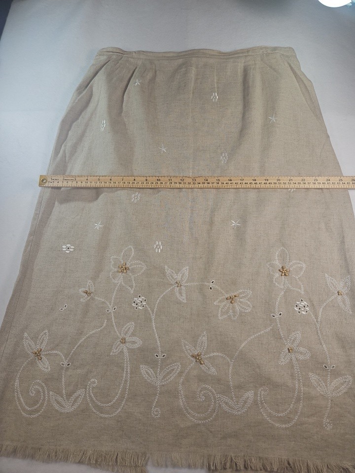 Requirements Woman Vintage Tan Beaded Embroidery Eyelet Linen Blend Maxi Boho 1X