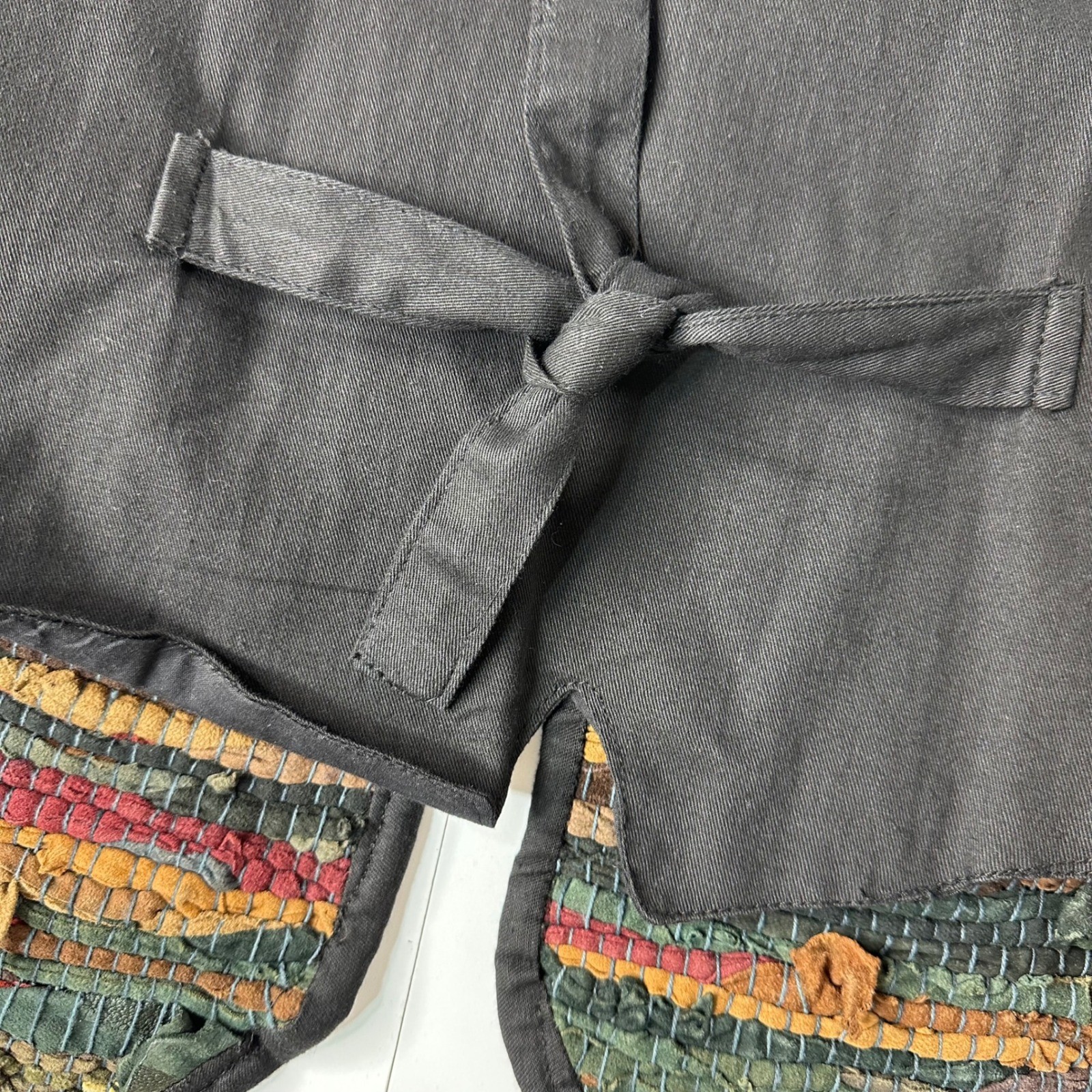 Vtg Exceptional Leather Scrap Vest Multicolor Black Boho Artwear Rag Rug Sz L