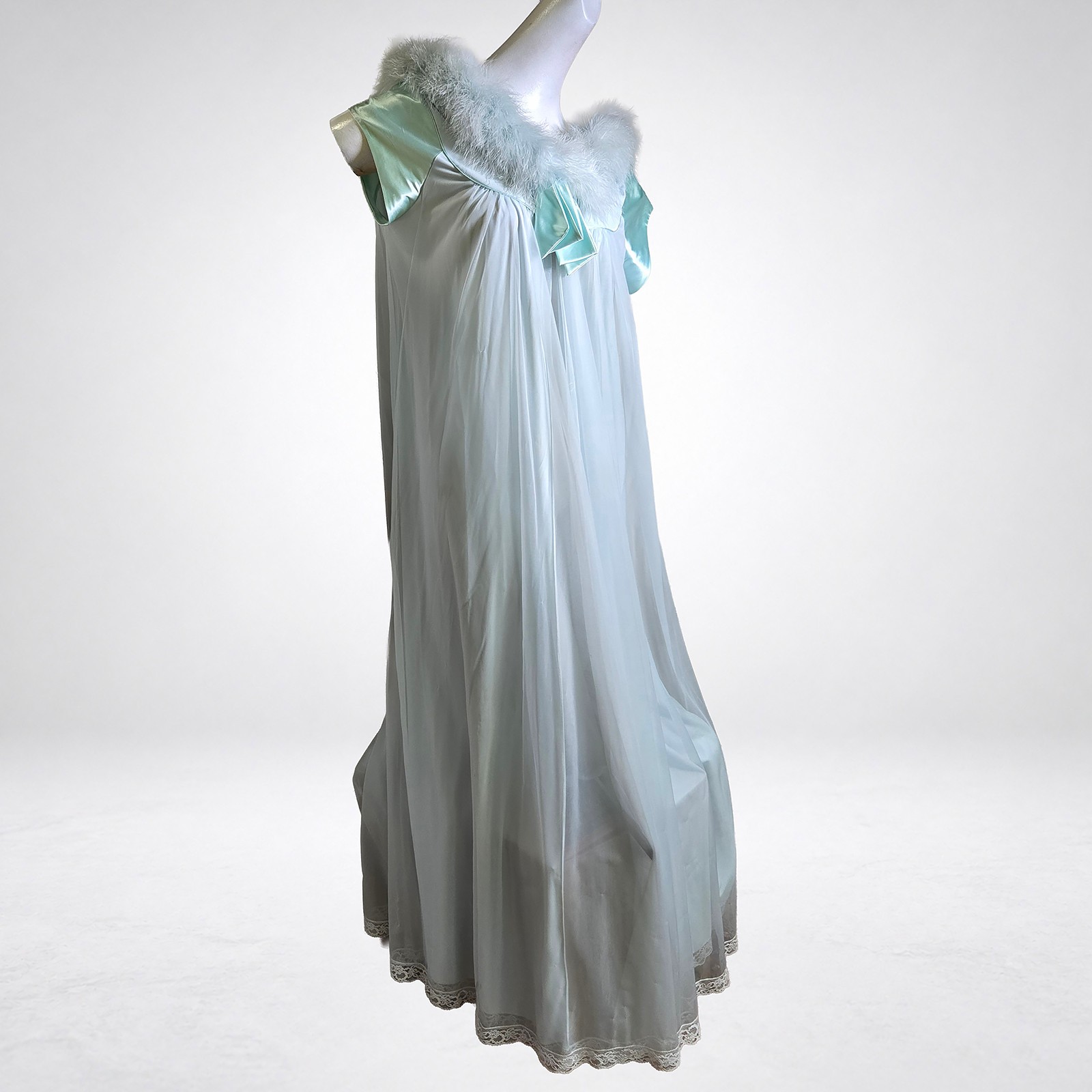 Lucie Ann Beverly Hills Vintage Nightgown Marabou Feather Chiffon Long