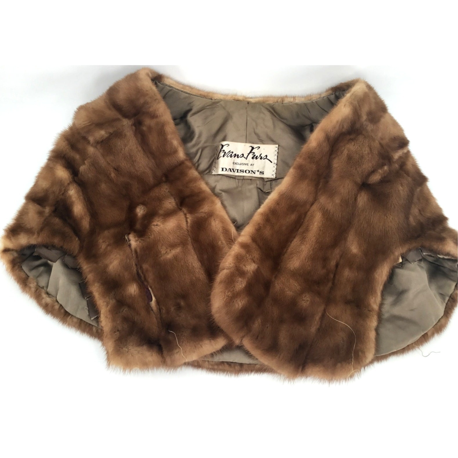 Vintage Evans Furs Davison’s Genuine Fur Capelet Stole Brown Damaged 17″ Collar