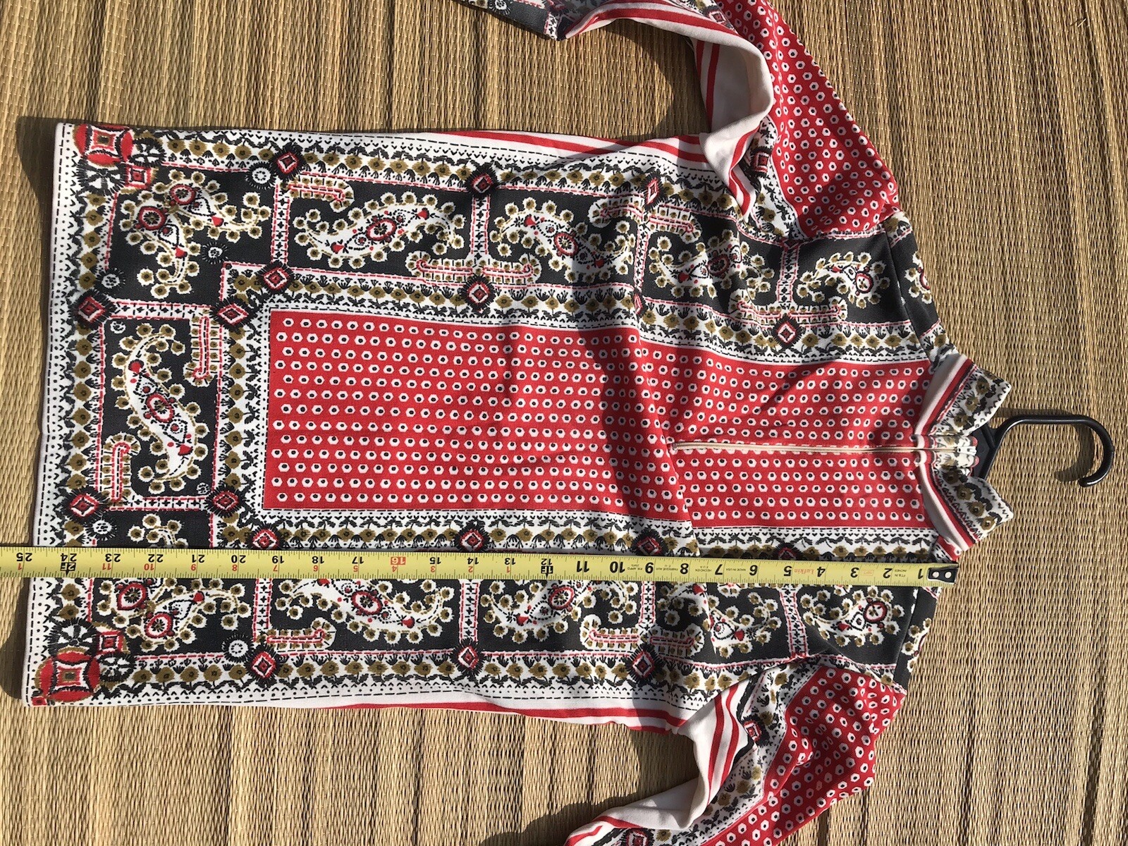 Vtg 60s 70s Aileen Mod Red Black Paisley Tunic Blouse Hippy Top M Boho Shirt