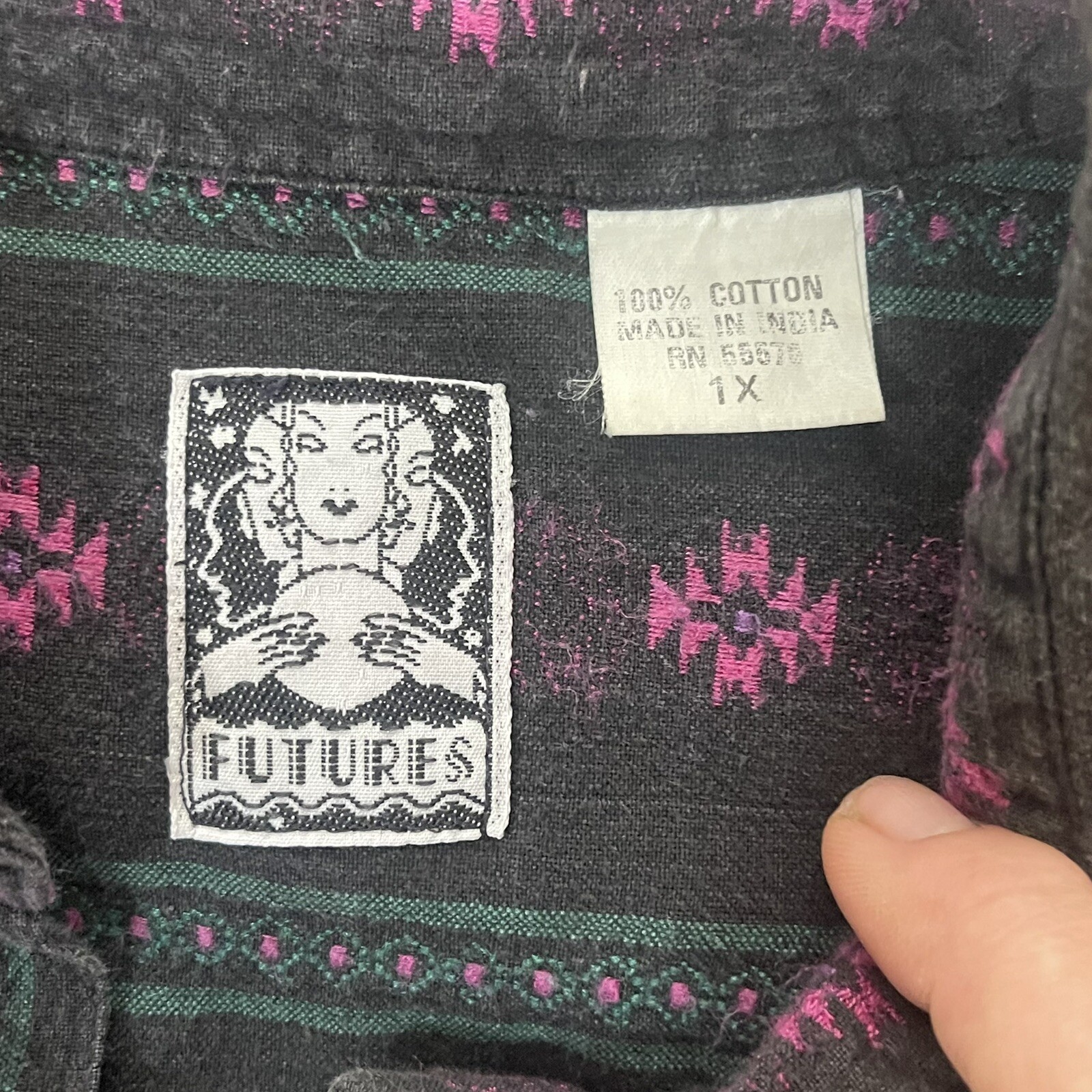 Futures Vtg 90’s Aztec Embroidered Distressed Worn Button Up Grunge Top Sz 1X