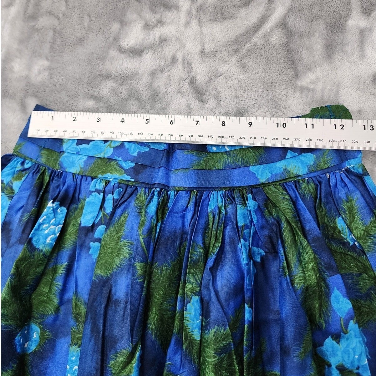 Vintage 40s 50s VIP Fabrics Skirt Womens S Blue Green Floral Pleated Maxi Zip